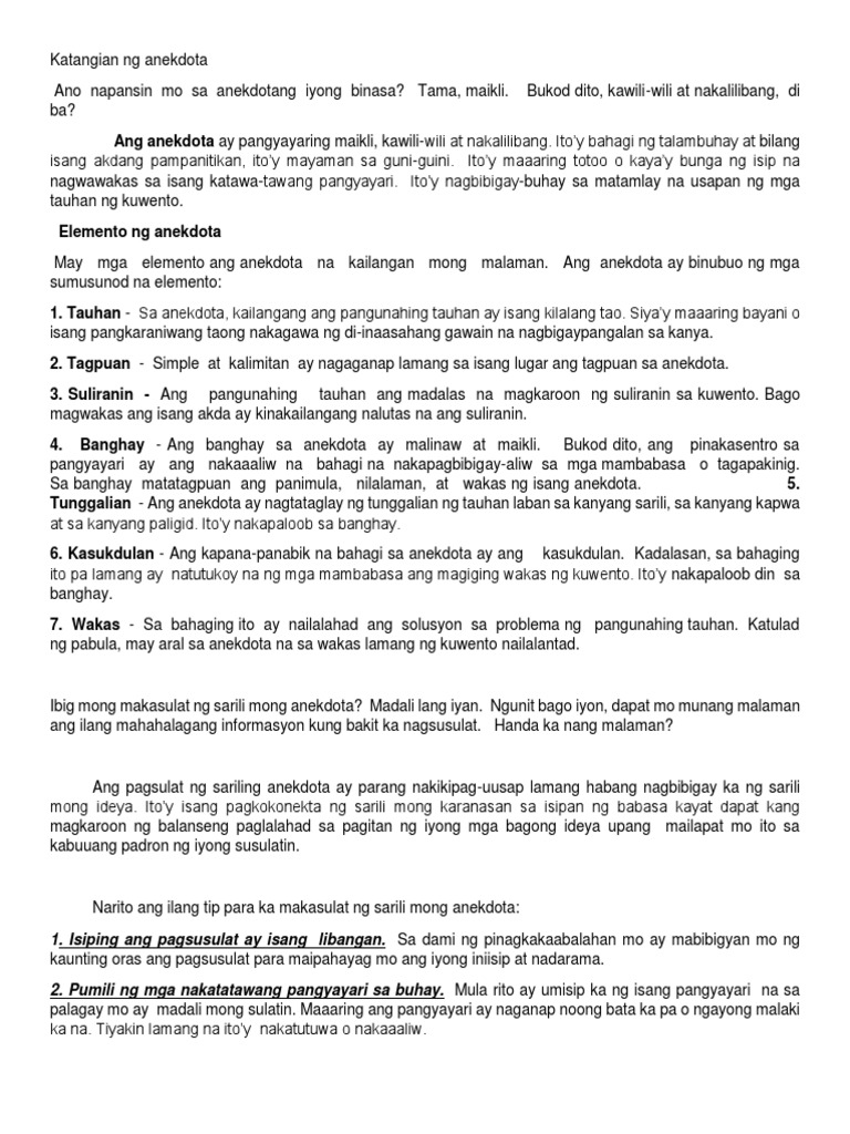 Katangian NG Anekdota