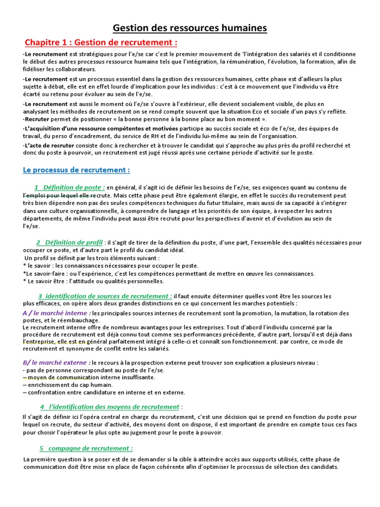 Recrutement en gestion des ressources humaines | PDF | Recrutement ...