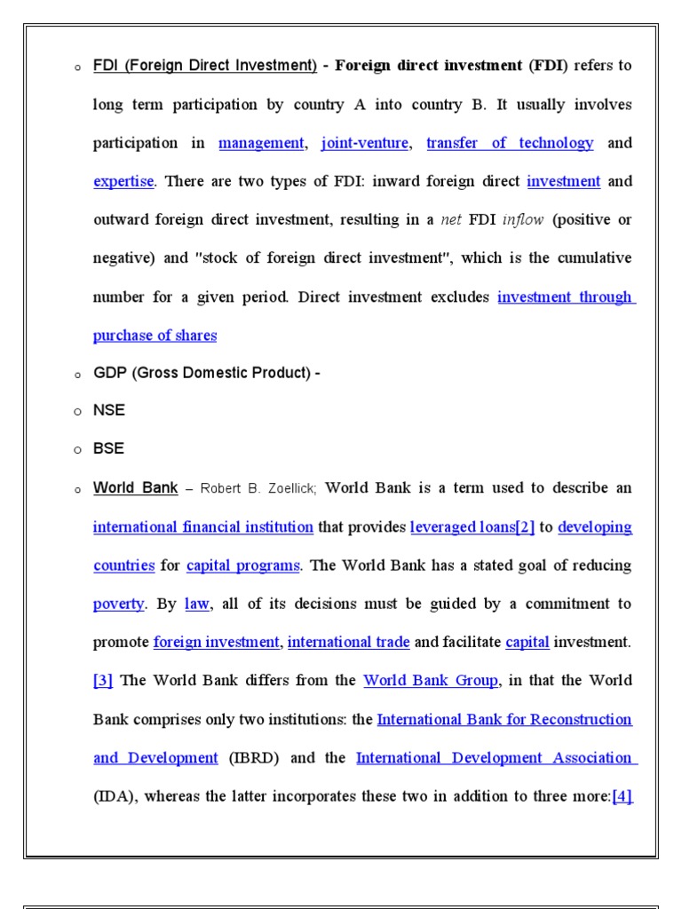 Foreign Direct Investment (FDI) Refers To | PDF | Special Drawing ...