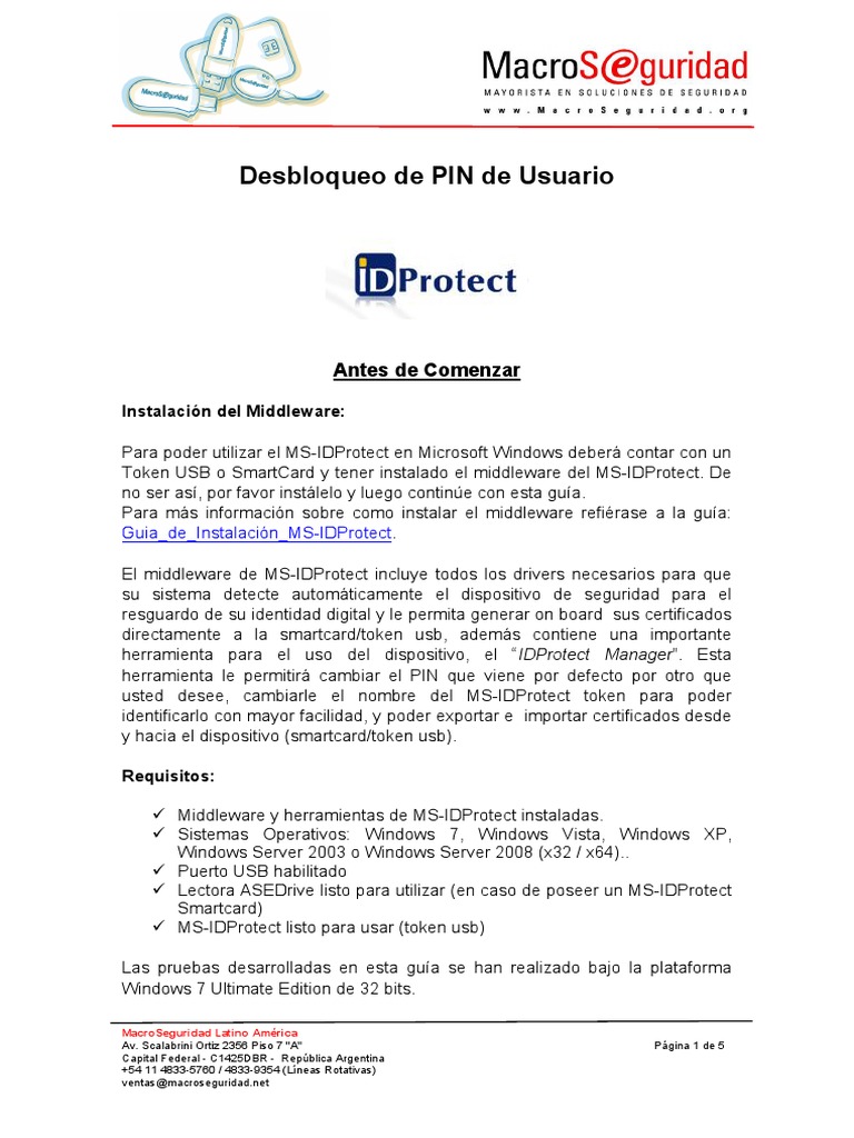 Guia Integracion MS-IDProtect Desbloquear PIN de Usuario v1.1 PDF | PDF ...