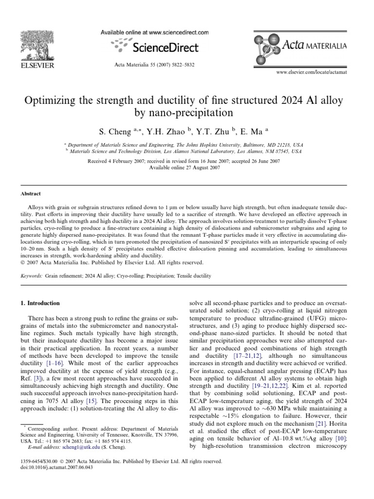 Enhancing Strength and Ductility in 2024 Al Alloy | PDF | Yield ...