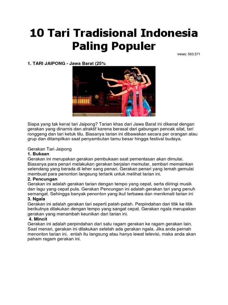 10 Tari Tradisional Indonesia Paling Populer | PDF