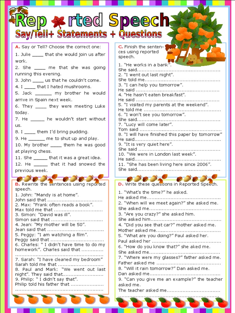 Reported Speech Tests Warmers Coolers
