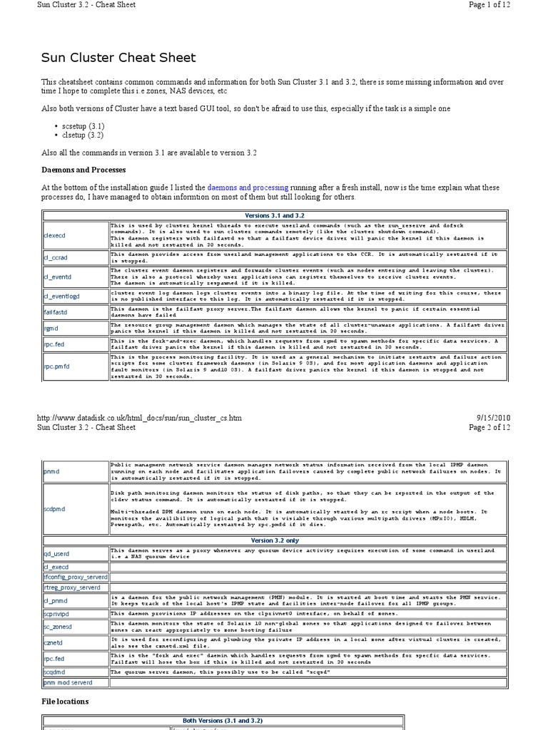 Sun Cluster Commands Cheat Sheet | PDF | Computer Cluster | Kernel ...
