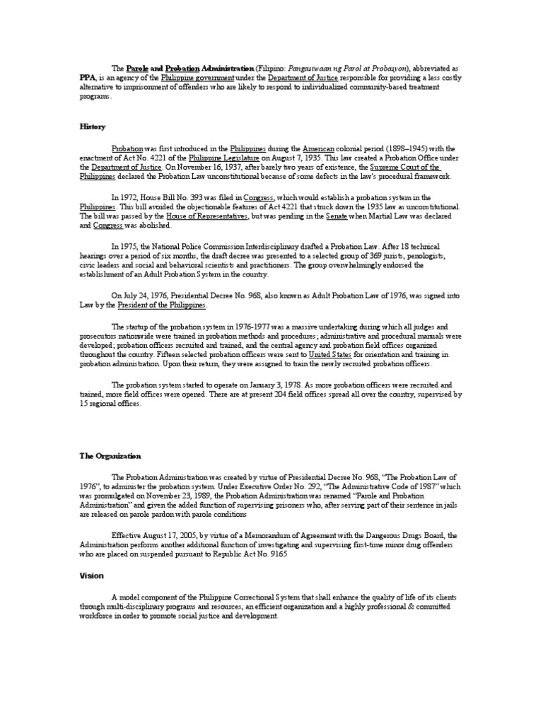 The parole and probation administration probation penology