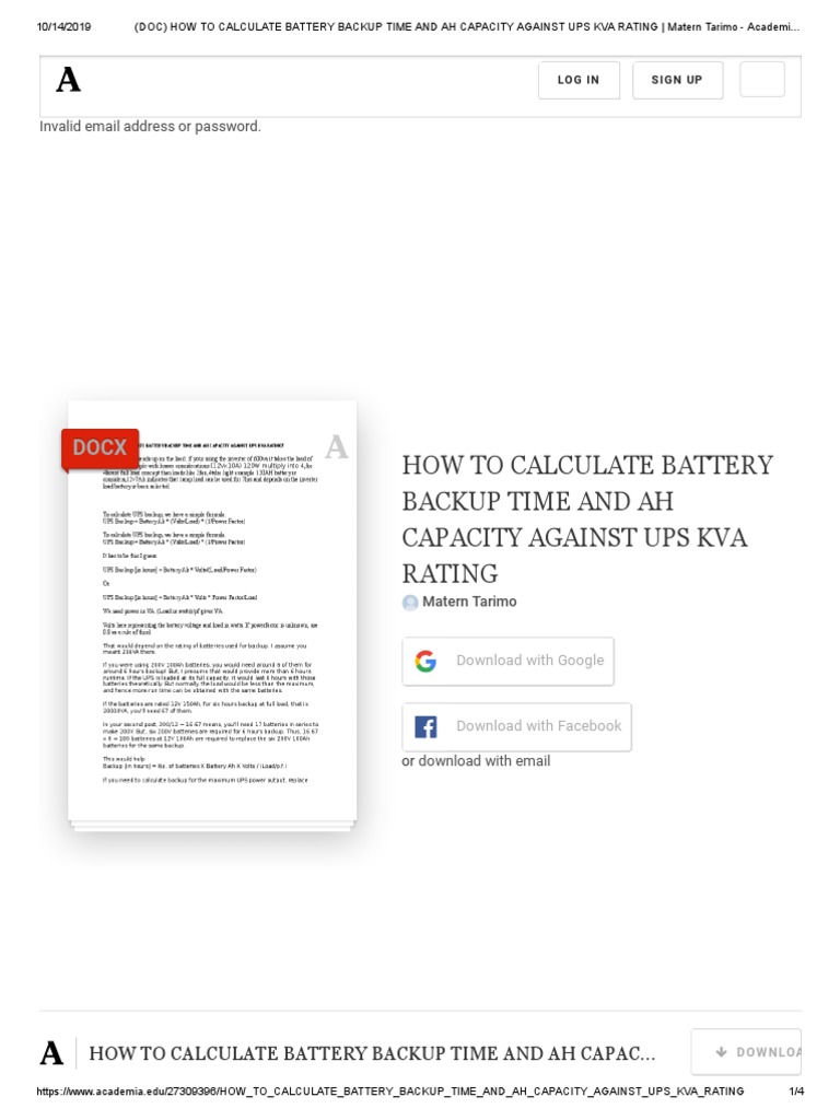 How To Calculate Battery Backup Time and Ah Capacity Against Ups Kva