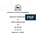 ITM Hotel Management Industrial Training Report at Trident Bandra Kurla