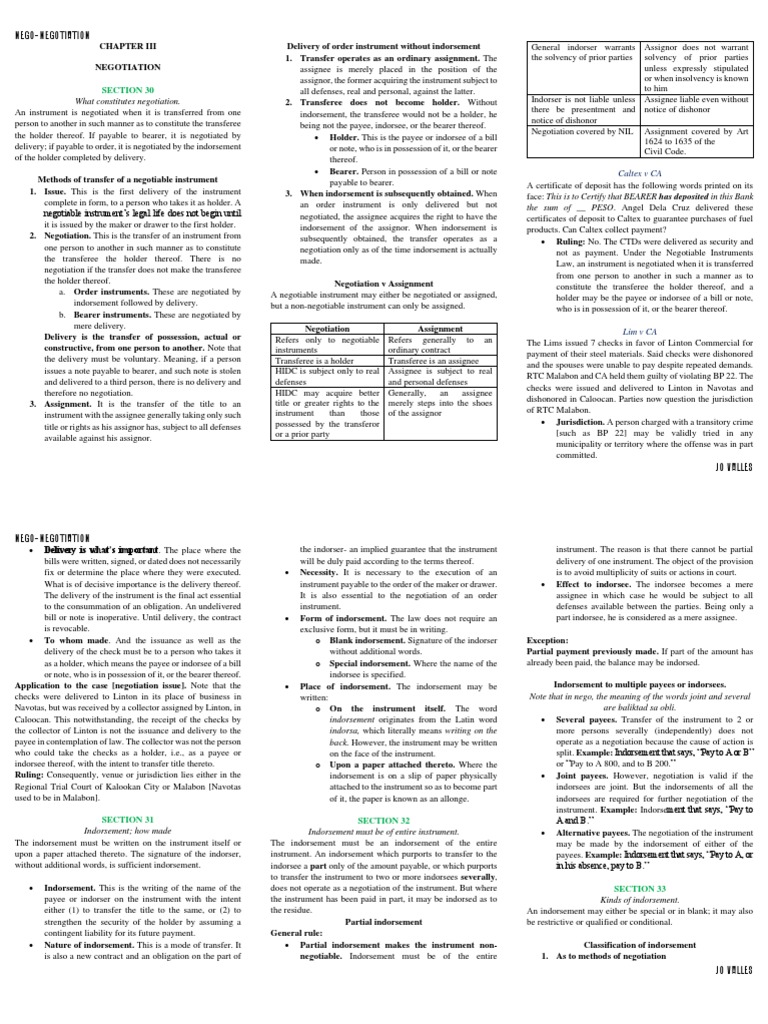 Negotiation PDF Negotiable Instrument Assignment Law 