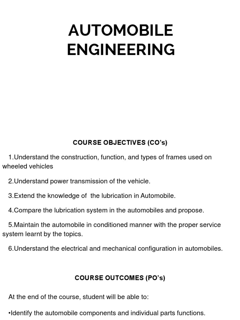 Automobile Engineering Fundamentals | PDF | Emission Standard | Axle