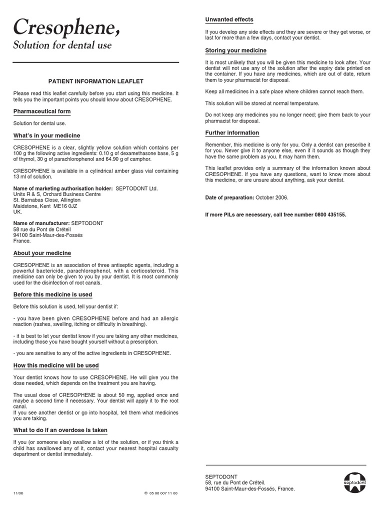Cresophene Patient Information Leaflet S 05 06 007 11 00 PDF PDF