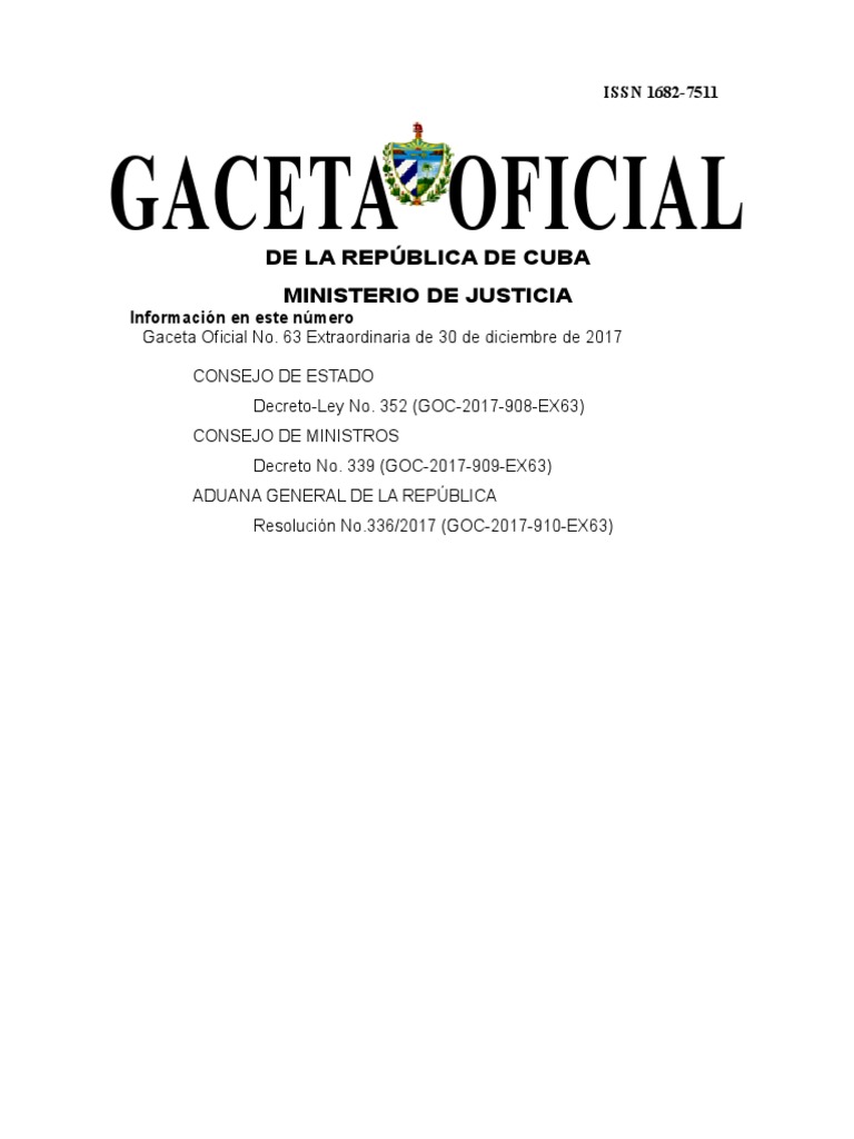Gaceta Oficial Descargar gratis PDF Cuba aduana