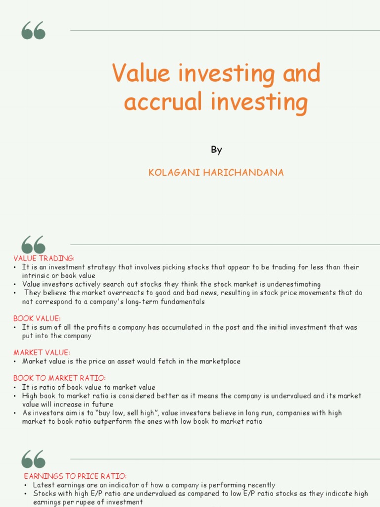 Value Investing and Accrual Investing: Kolagani Harichandana | PDF ...