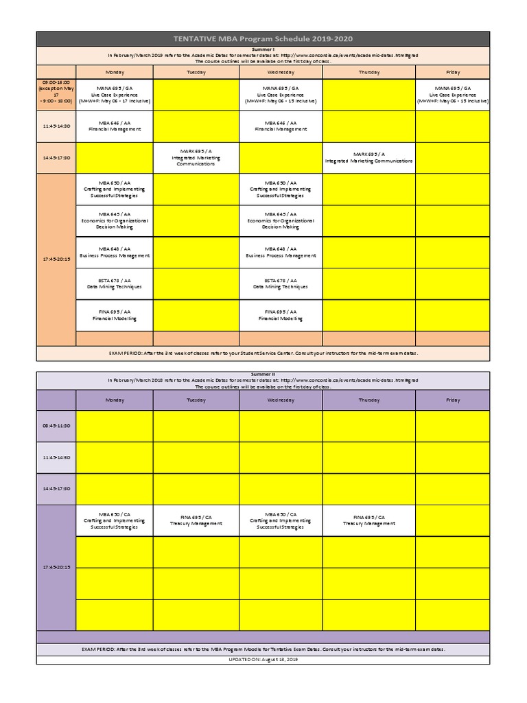 MBA Program Schedule 2019-2020 | PDF | Master Of Business ...