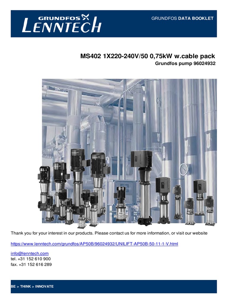 MS402 1X220-240V/50 0,75kW W.cable Pack: Grundfos Pump 96024932 | PDF ...