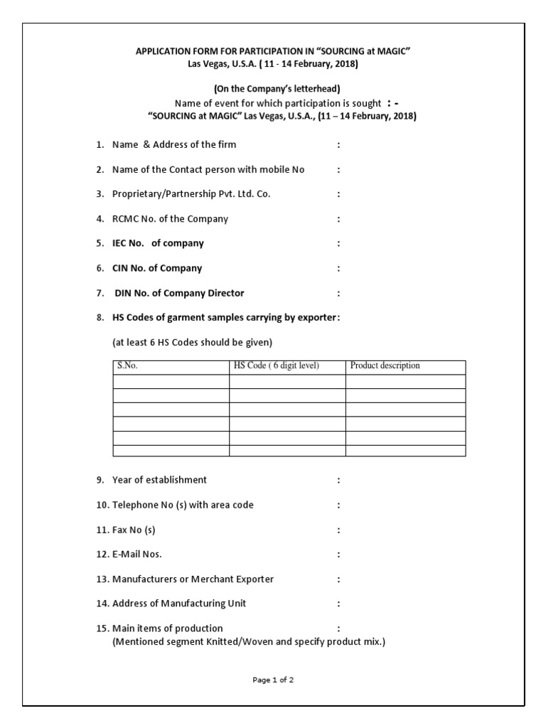 Sourcing at MAGIC Application Form | PDF | Business