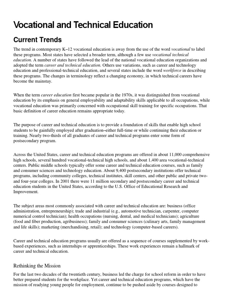 Vocational And Technical Education Pdf Vocational Education
