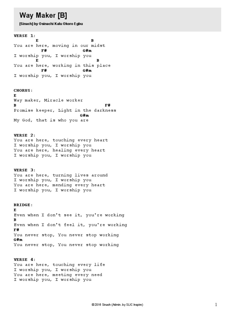 Way Maker Chord Chart