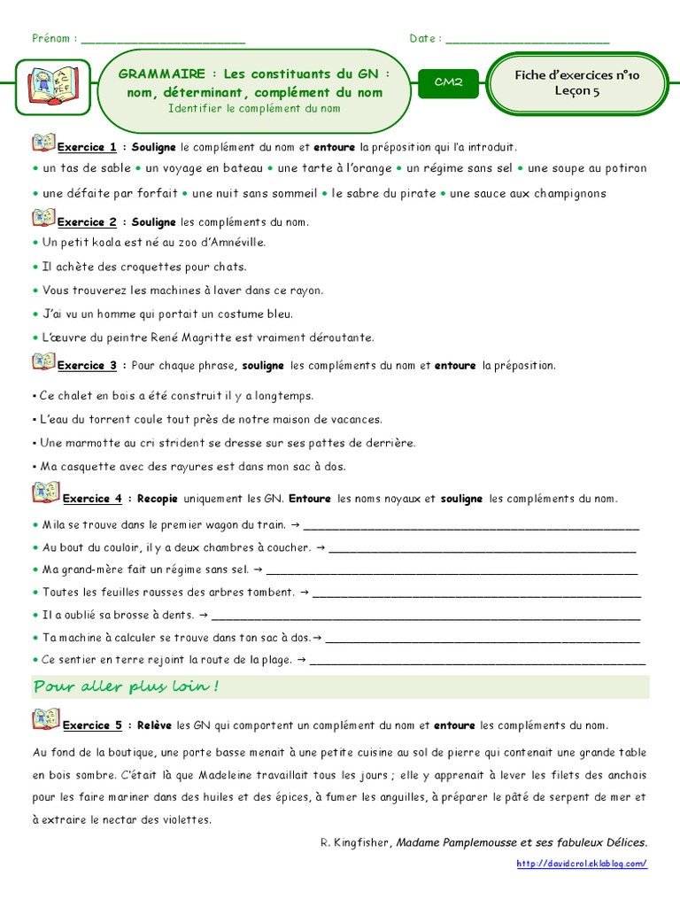 Exercice Groupe Nominal Cm2 Avec Correction Pdf Conjugaison | PDF | La nature