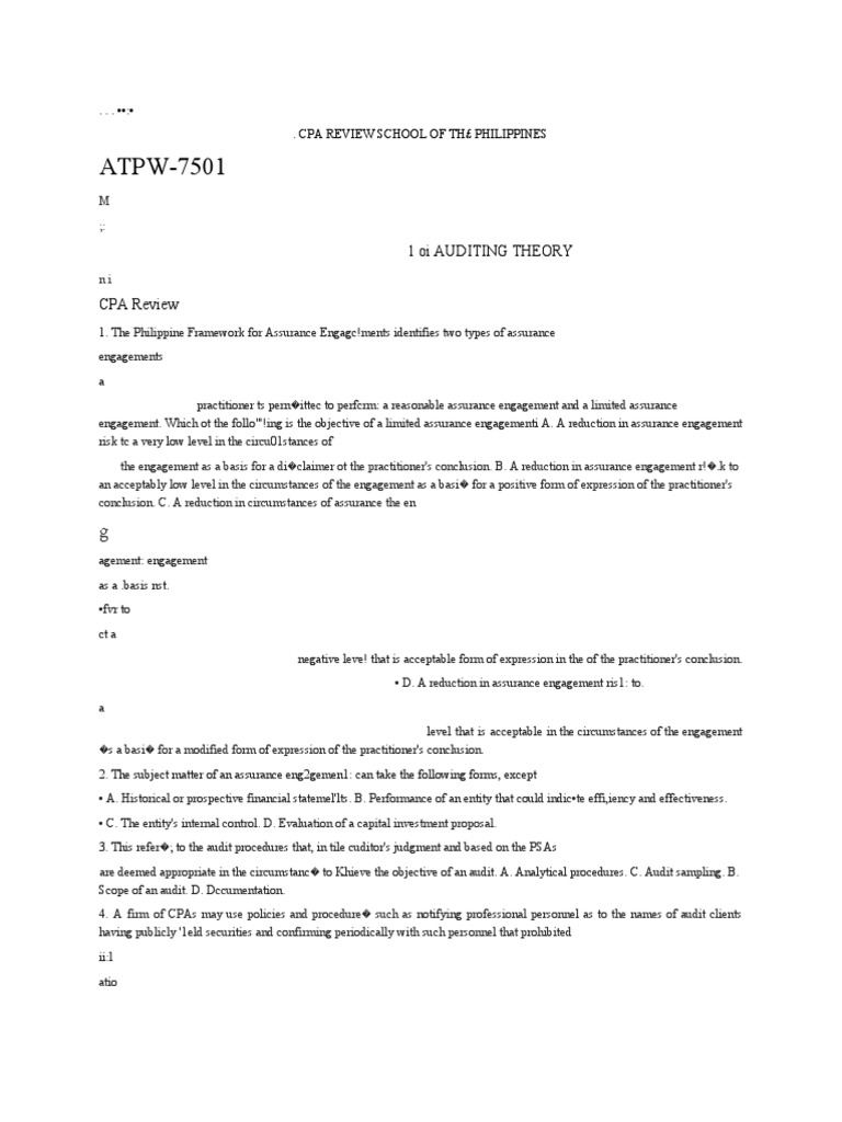 Auditing Theory for CPA Review Exam | PDF | Internal Control | Audit
