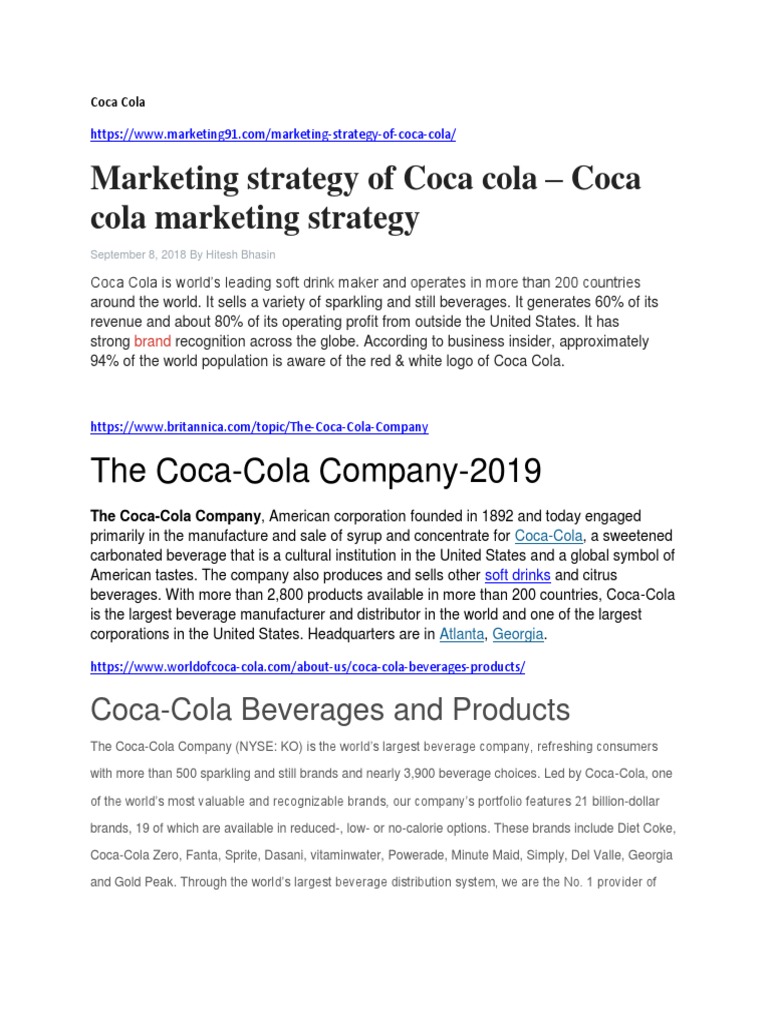 Coca Cola | PDF | Coca Cola | The Coca Cola Company