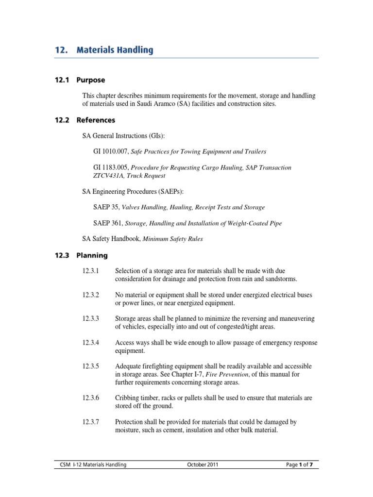 Material Handling and Storage Guidelines | PDF | Trailer (Vehicle ...