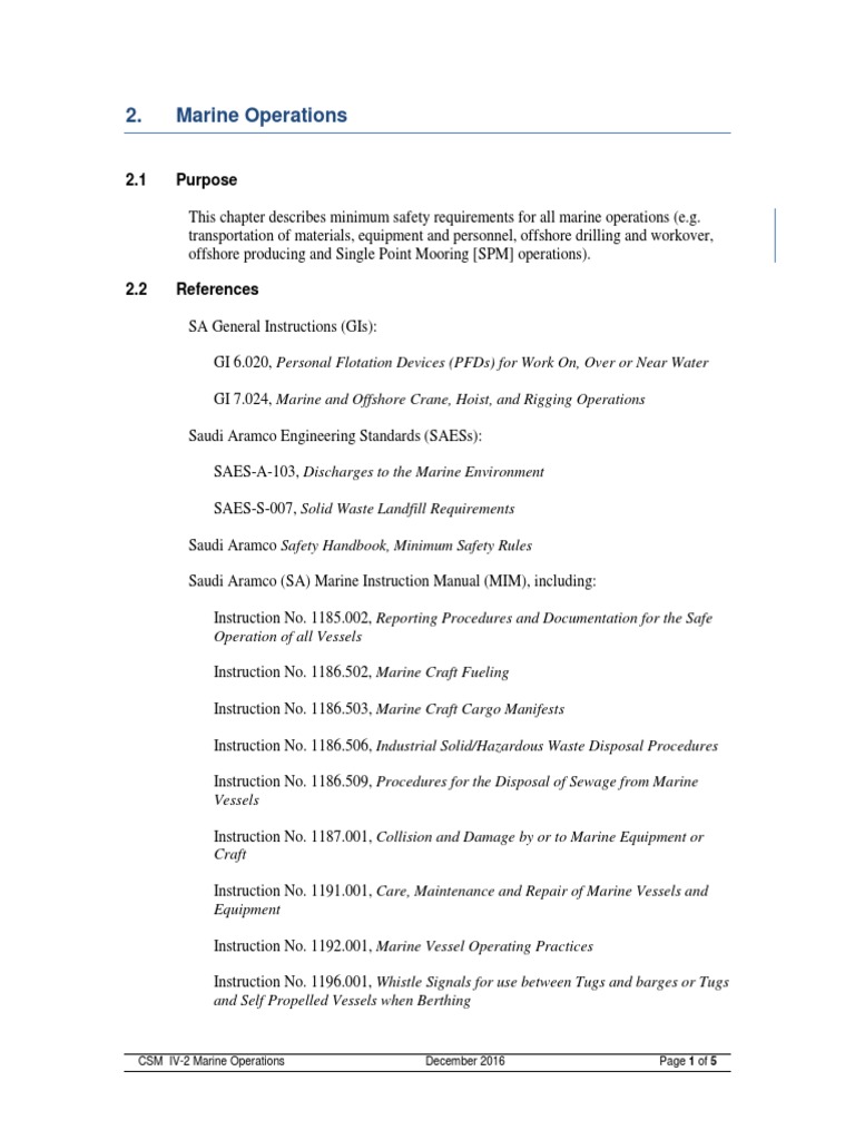 Marine Operations Safety Guidelines | PDF | Offshore Drilling | Ships