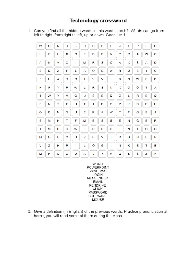 Technology Crossword and Word Search | PDF