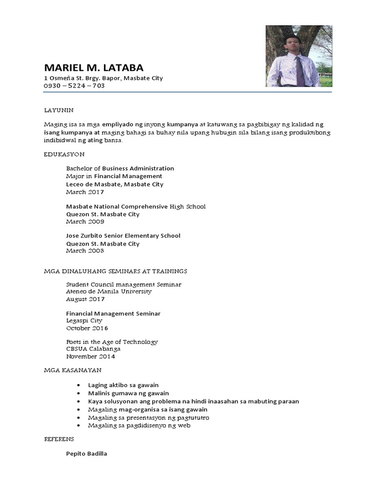 Resume Tagalog by Ed Pelonio JR PDF