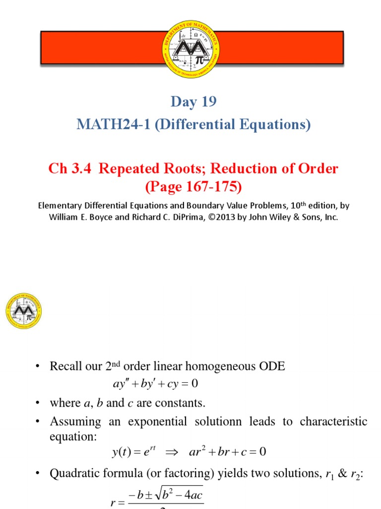 20.3.4 - Repeated Roots Reduction of Order | PDF | Ordinary ...