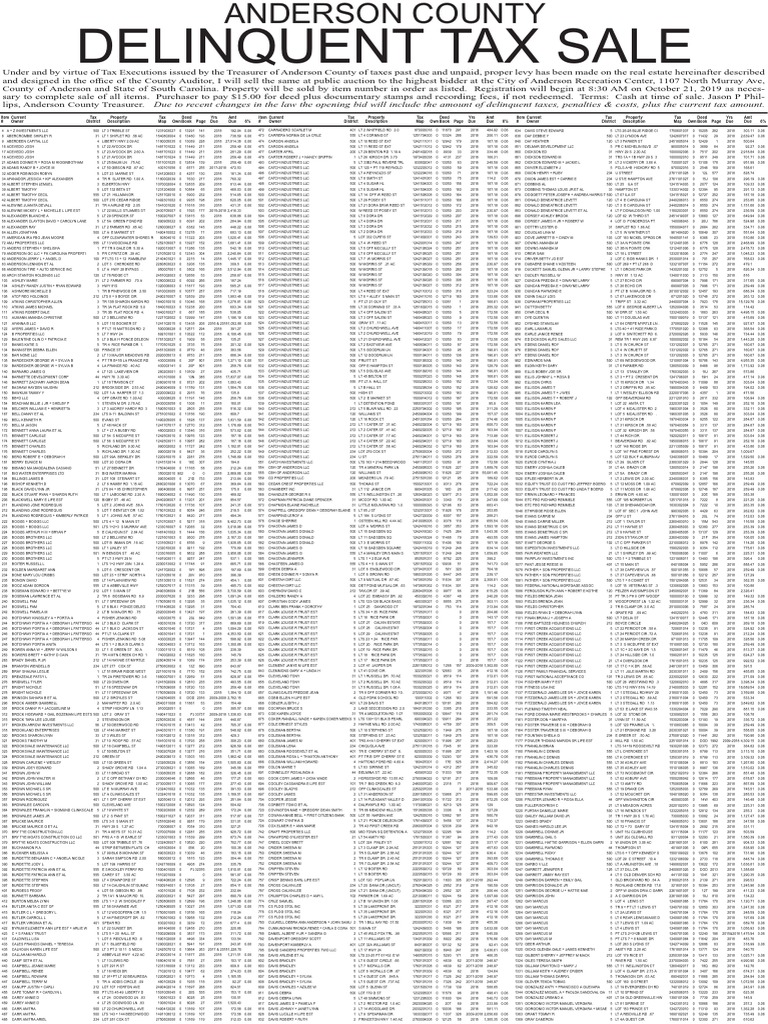 Updated Anderson County Delinquent Tax Sale PDF Civil Law