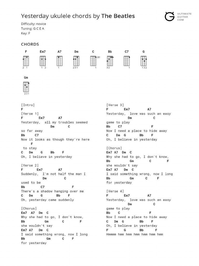 Yesterday Ukulele Chords PDF