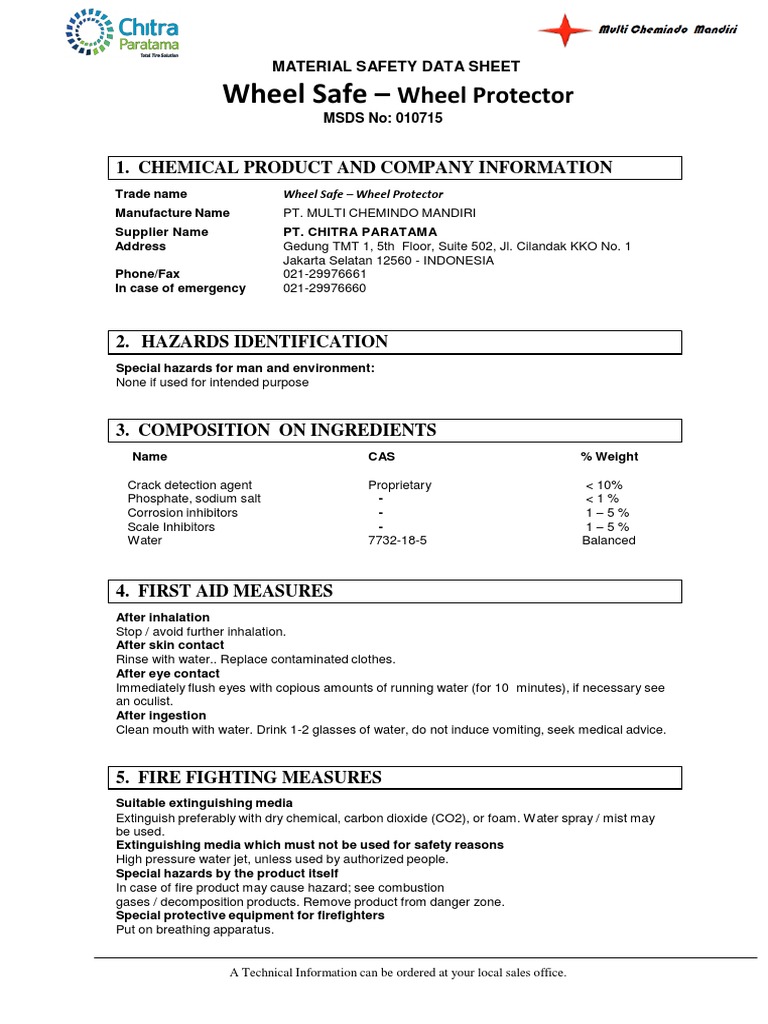 MSDS Wheel Safe Wheel Protector PDF Toxicity Waste Management