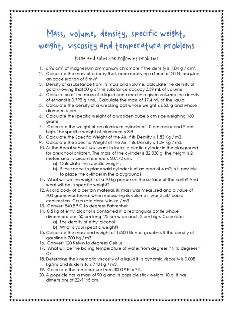 Mass volume density problems and conversions | PDF | Density | Celsius