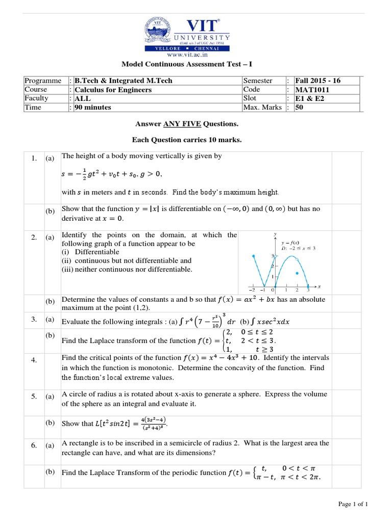 B.Tech Calculus Assessment Test 2015 | PDF