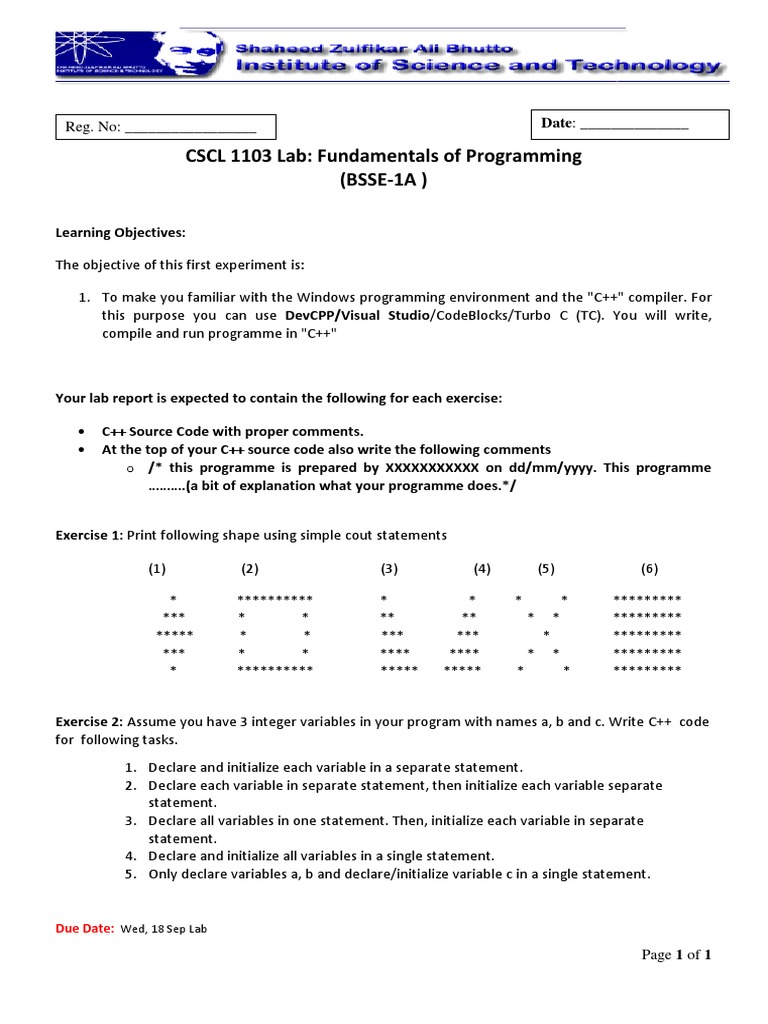 CSCL 1103 Lab: Fundamentals of Programming (BSSE-1A) : Due Date | PDF