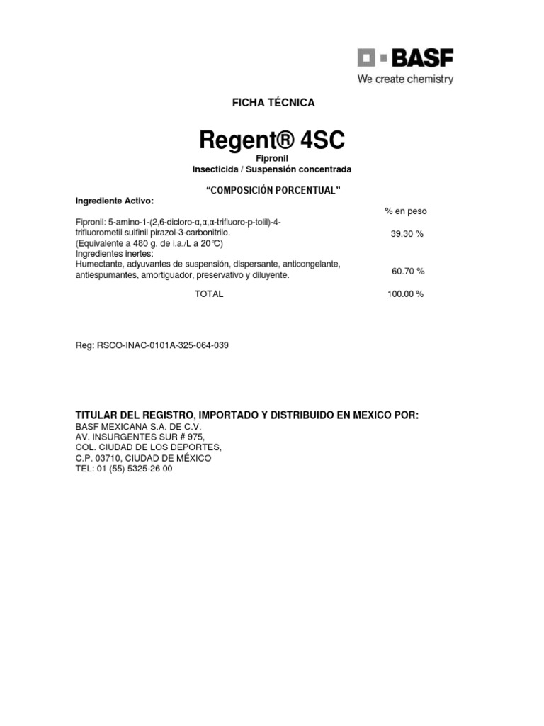 Ficha Técnica - Regent® 4 SC | PDF | Agricultura | Naturaleza