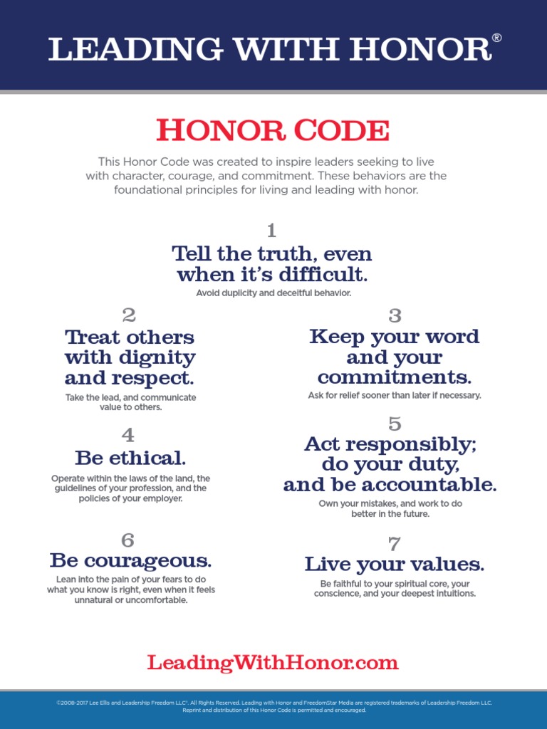 The Honor Code 7 Core Behaviors LE | PDF | Conscience | Leadership