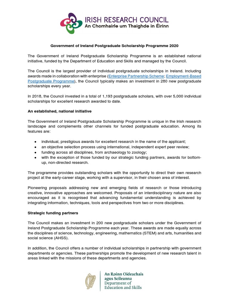 Government of Ireland PG Scholarship 2020 | PDF | Postgraduate ...