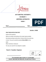 2019 Semestral Assessment 2 Secondary 3 Additional Mathematics Paper 1