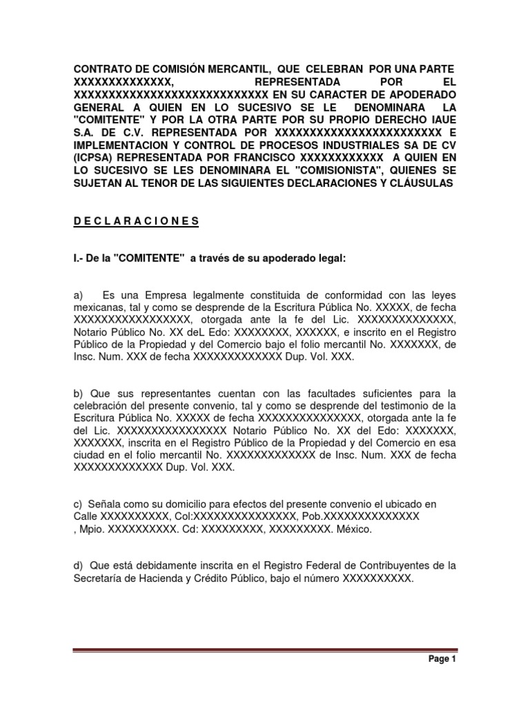 Contrato de Comision Mercantil PDF Derecho civil (sistema legal) Derecho privado