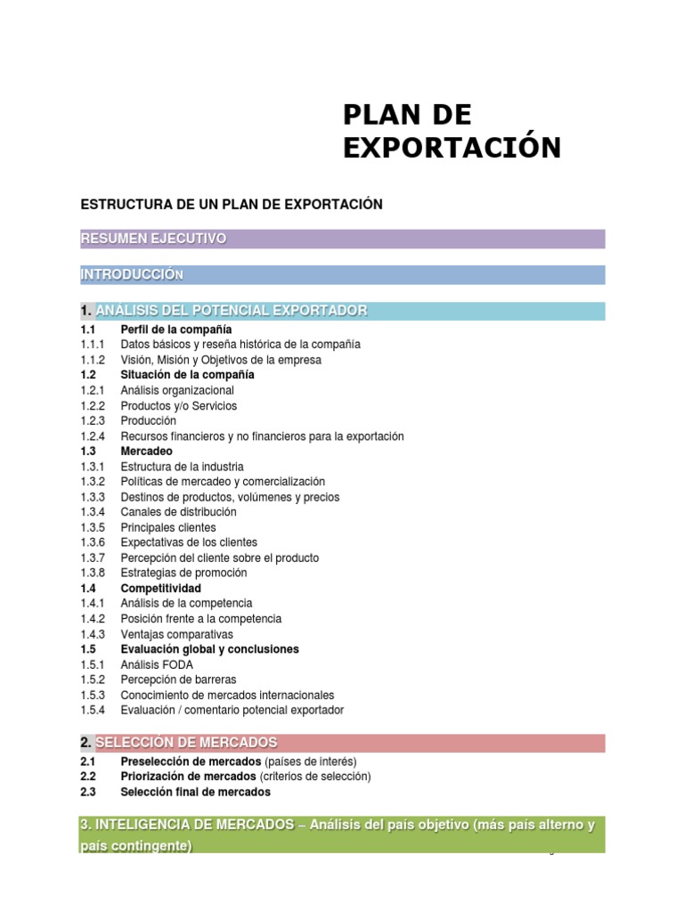 Estructura del Plan de Exportación | PDF | Marketing | Arancel