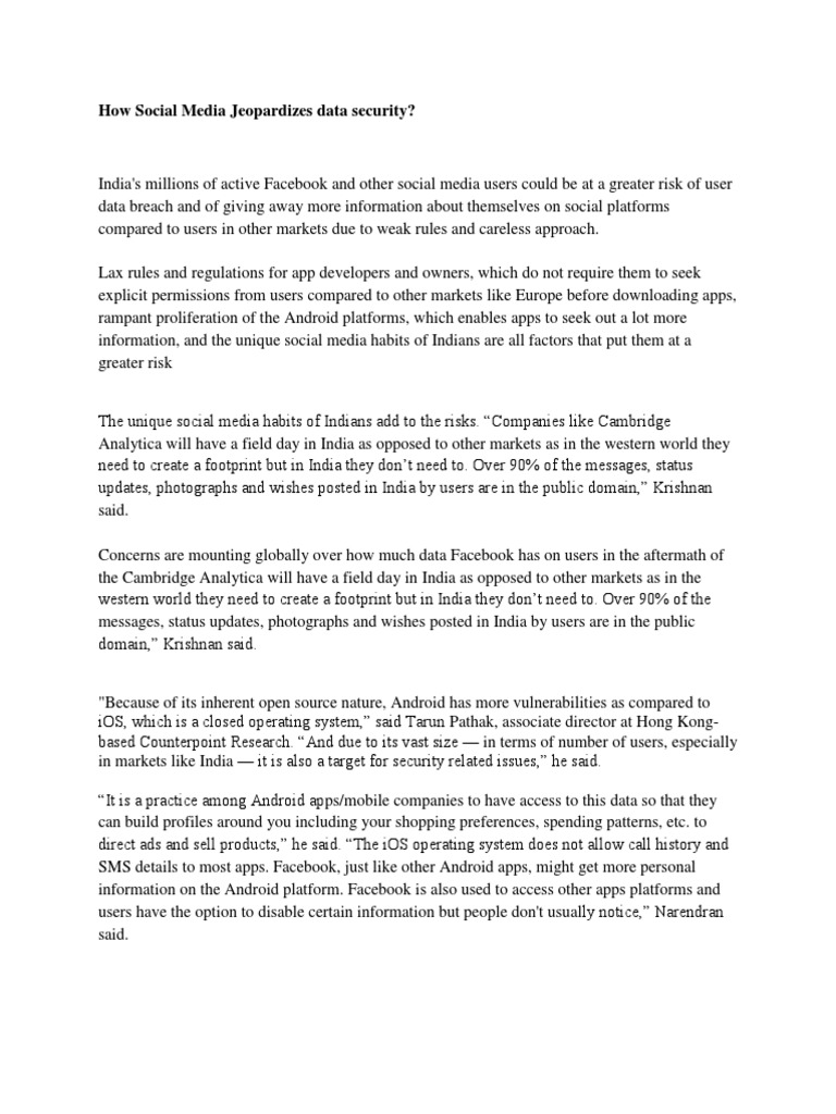How Social Media Jeopardizes Data Security Handout | PDF | Facebook ...