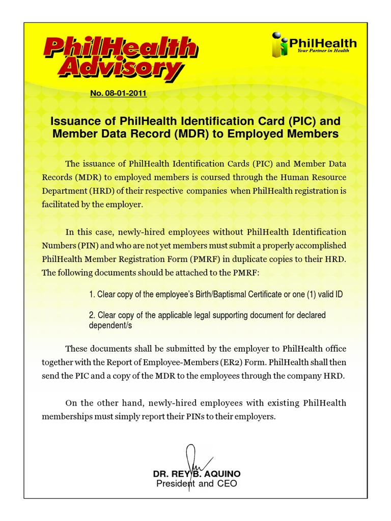 Issuance of Philhealth Identification Card (Pic) and Member Data Record ...