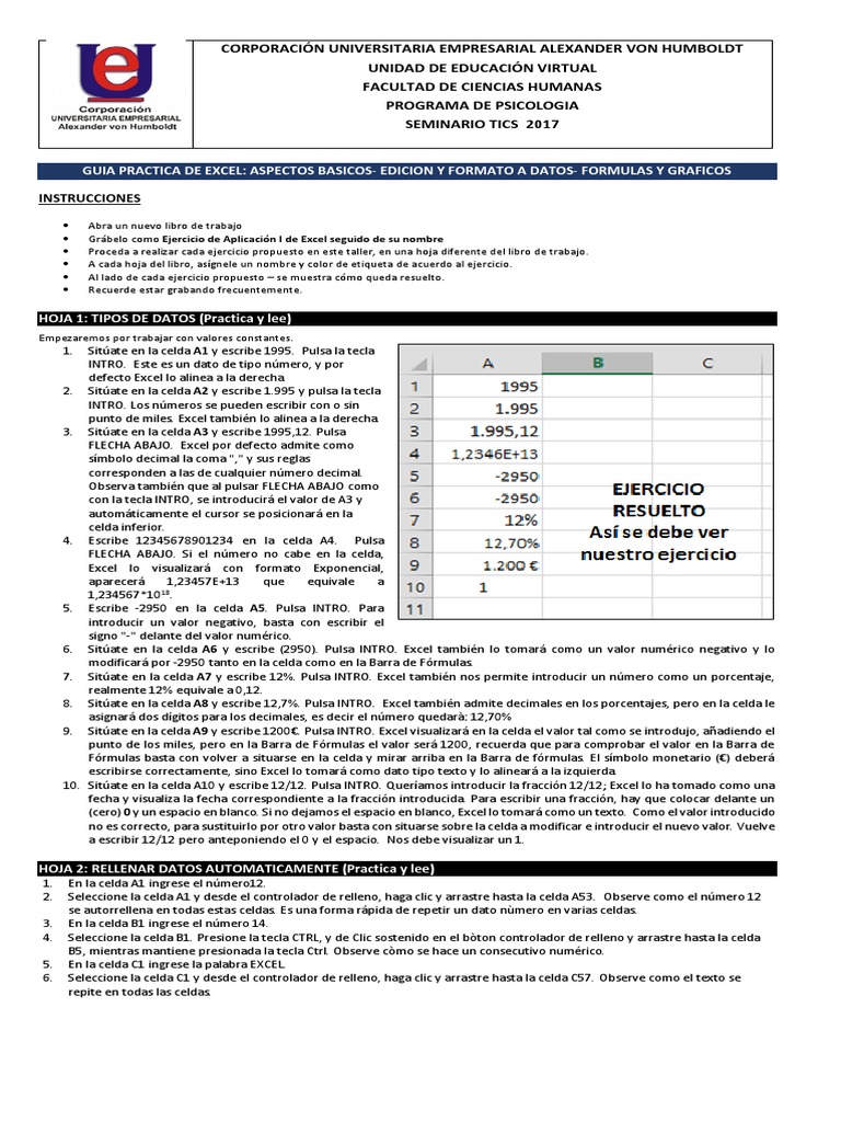 Taller Excel | PDF | Microsoft Excel | Hoja de cálculo
