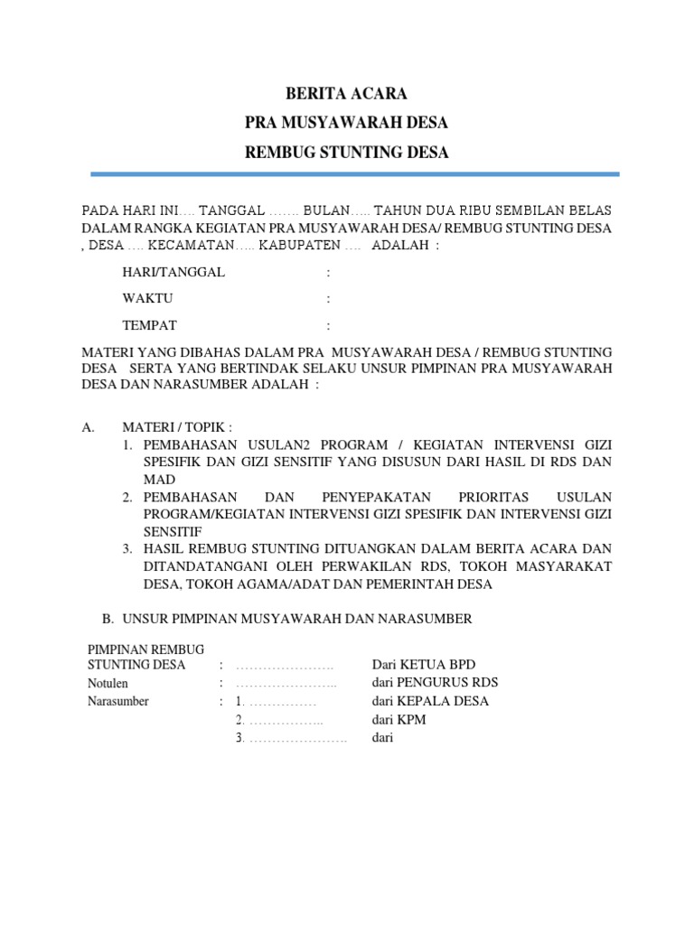 Berita Acara Rembug Stunting Desa