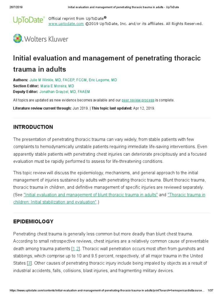 Initial Evaluation and Management of Penetrating Thoracic Trauma in ...