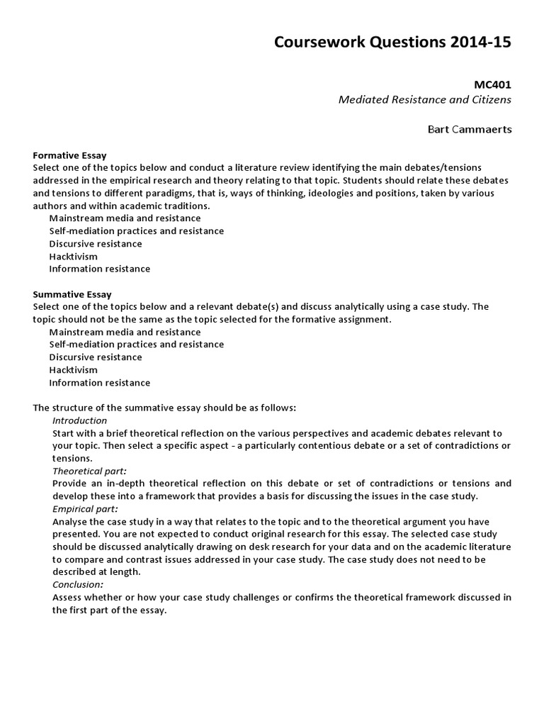Coursework Questions 2014 15 FINAL | PDF | Mass Media | Journalism