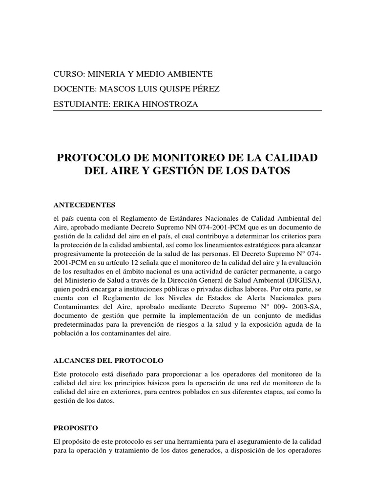 Protocolo de Monitoreo de Calidad del Aire | PDF | Partículas | La ...