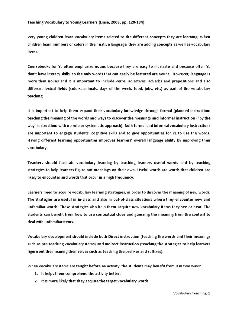 Effective Strategies for Teaching Vocabulary to Young Language Learners