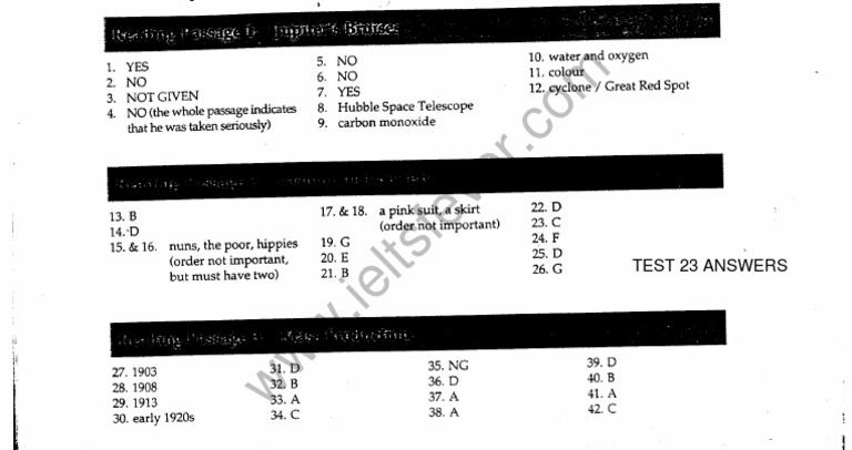 ANSWERS Ieltsfever Academic Reading Practice Test 23 PDF | PDF